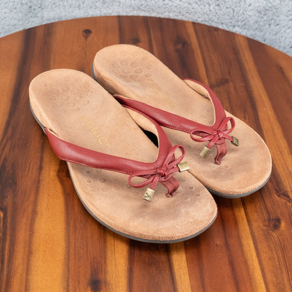 Vionic Bella Slip on Sandal Thong Flip Flop Red Bow Arch Support Womens 8